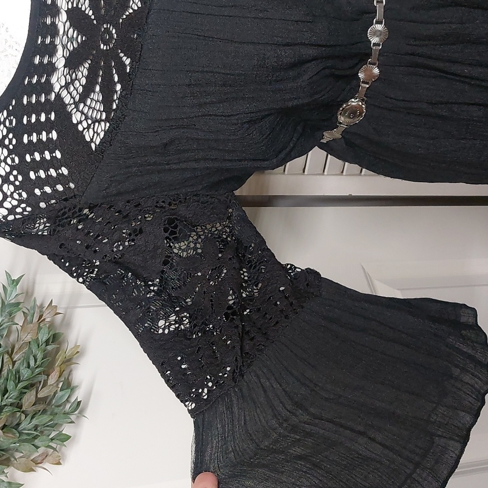 Rebellion Black Long Sleeve Gauze Lace Dress Large